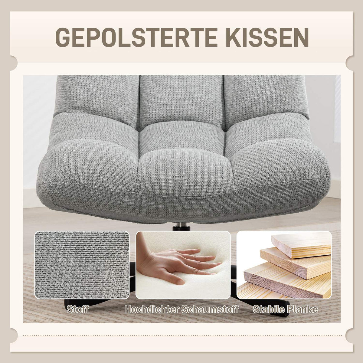 Swivel Lounge Chair, Wide Seat, Water-Resistant Chenille, Light Grey