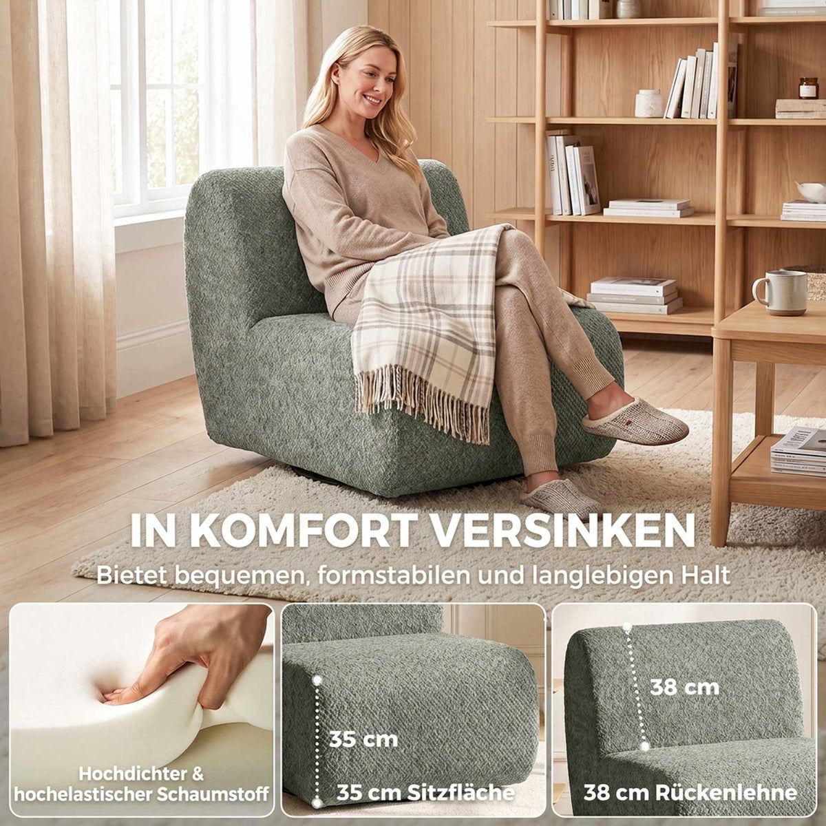 Swivel Lounge Chair with Chenille Cover, Grey, 360 Rotation