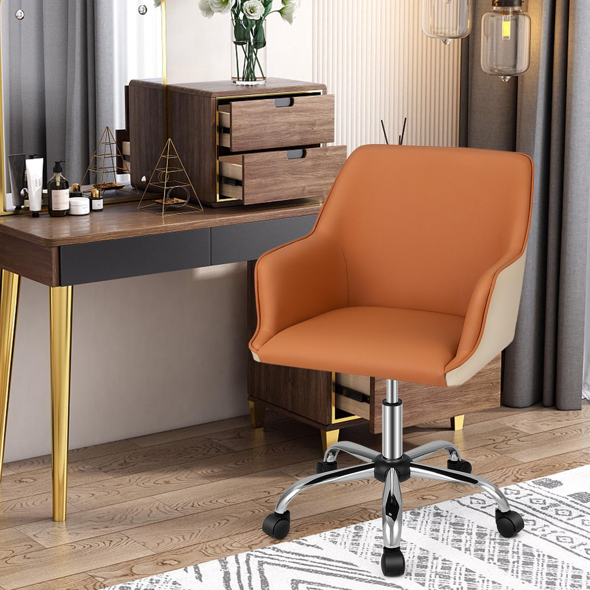 Swivel Office Chair, Adjustable Height, PU Leather
