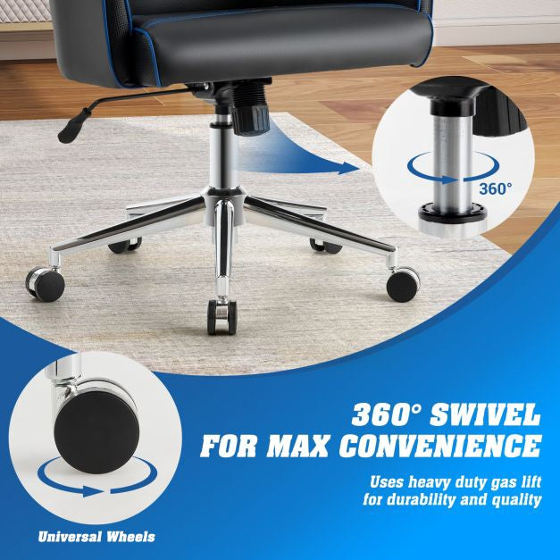 Swivel Office Chair, Adjustable Height, Recline, Blue-Black