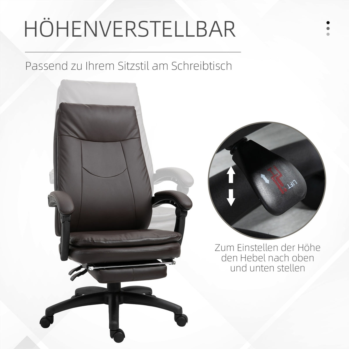 Swivel Office Chair, Executive Chair, Ergonomic With Footrest, Padded Backrest, Brown, 64X64X112-120Cm