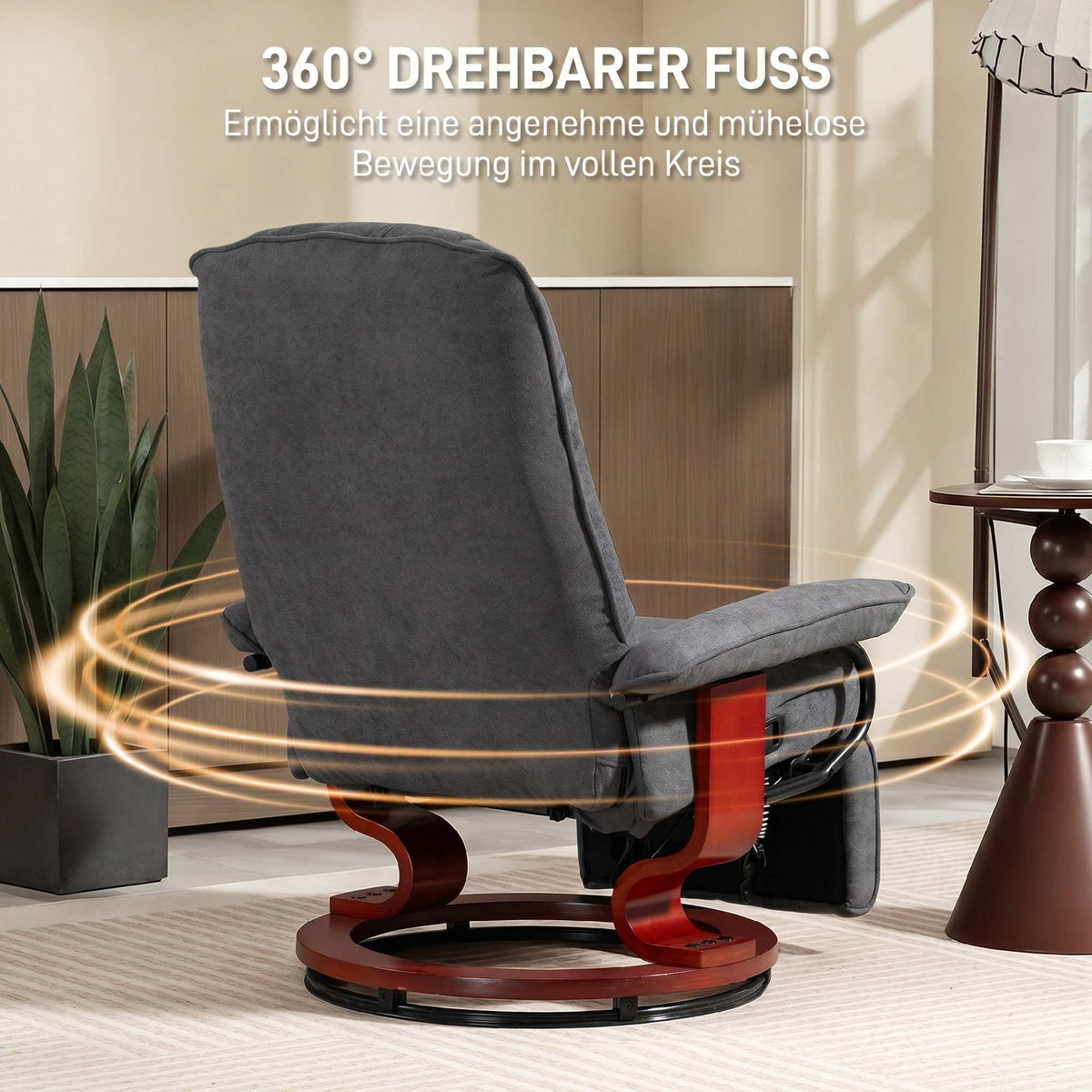 Swivel Recliner Chair, Linen-Look, Footrest, Gray
