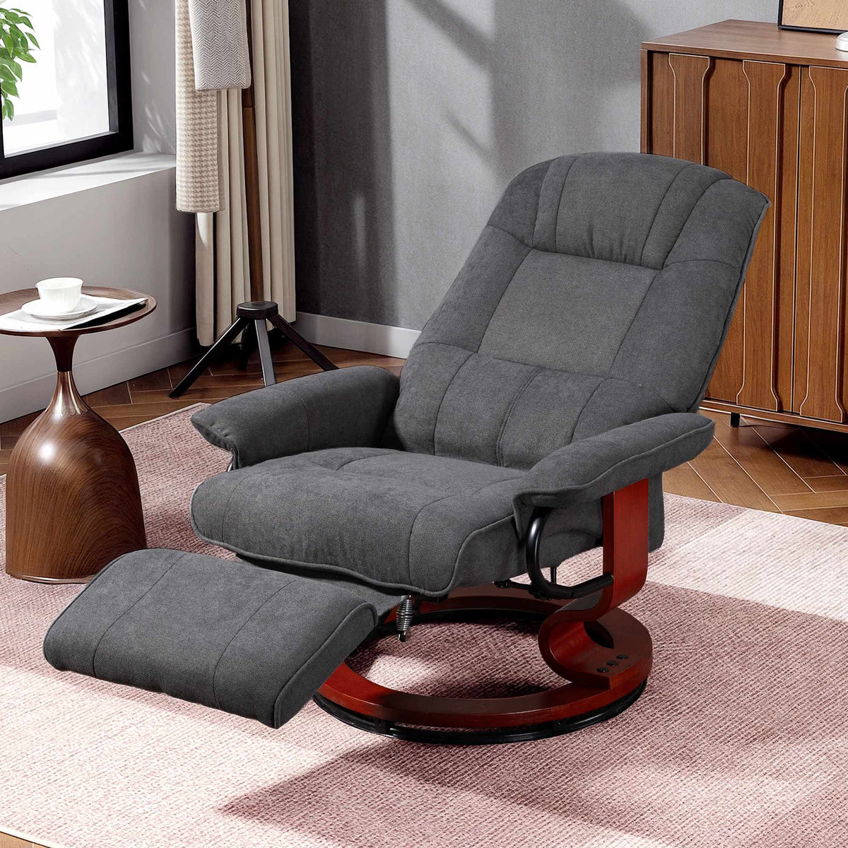 Swivel Recliner Chair, Linen-Look, Footrest, Gray