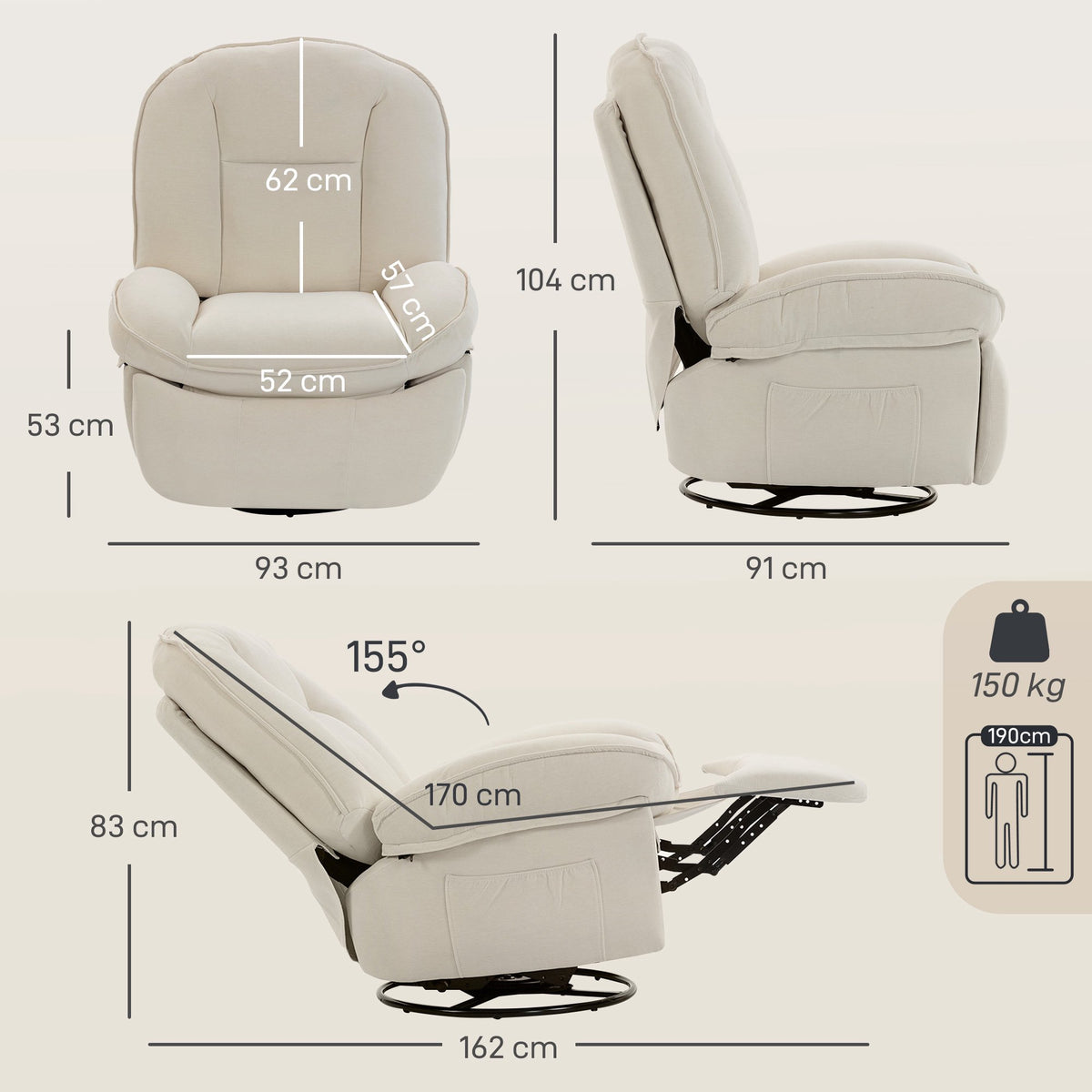 Swivel Recliner Chair with Deep Seat and Chenille Fabric