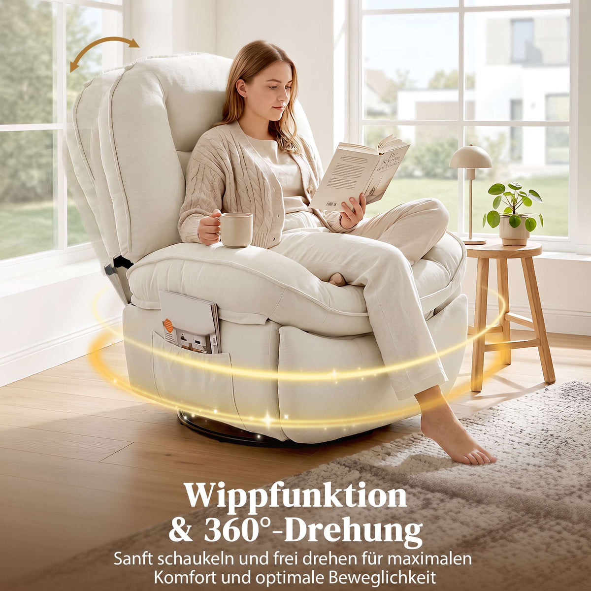 Swivel Recliner Chair with Deep Seat and Chenille Fabric