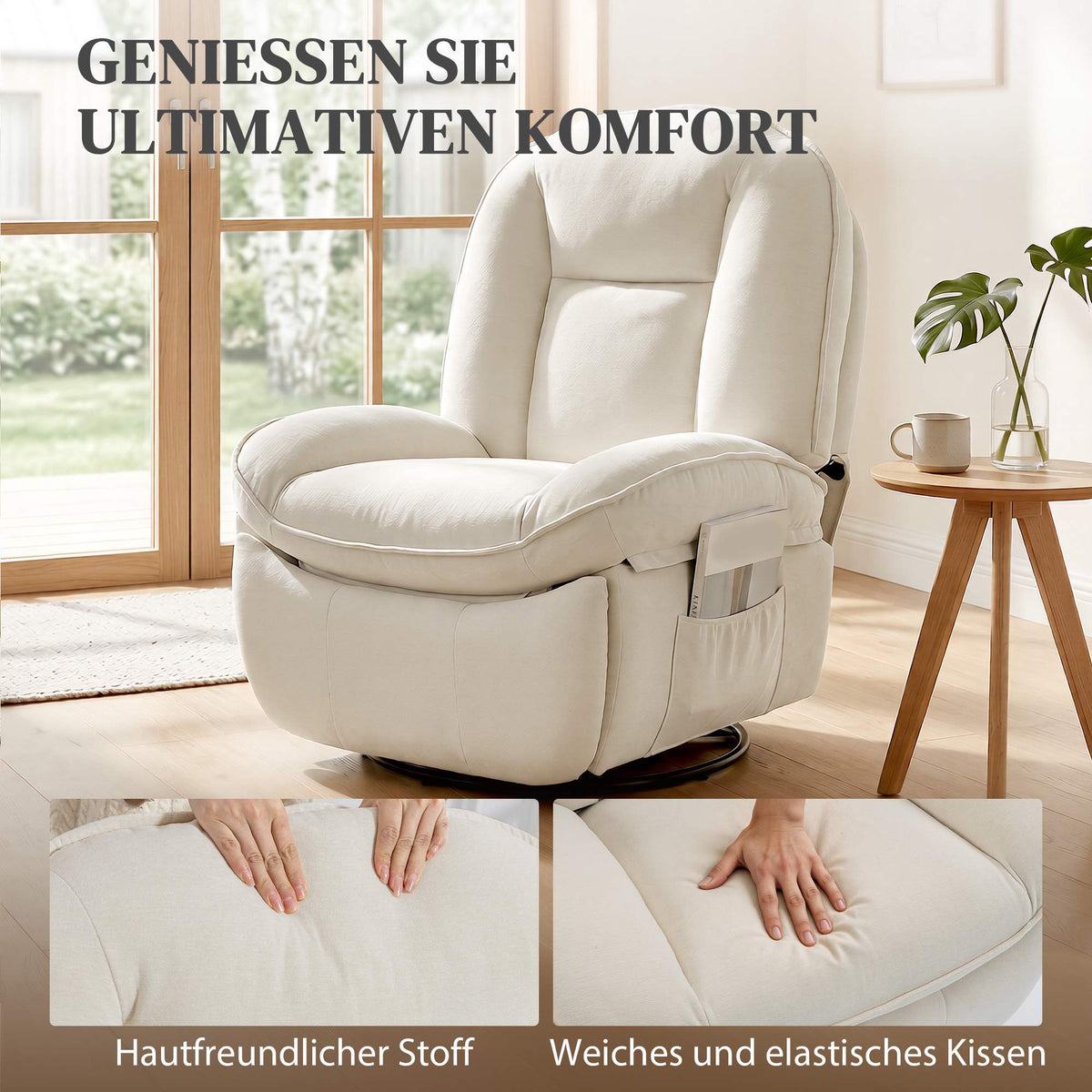 Swivel Recliner Chair with Deep Seat and Chenille Fabric