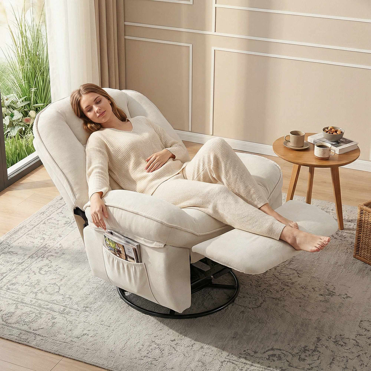 Swivel Recliner Chair with Deep Seat and Chenille Fabric