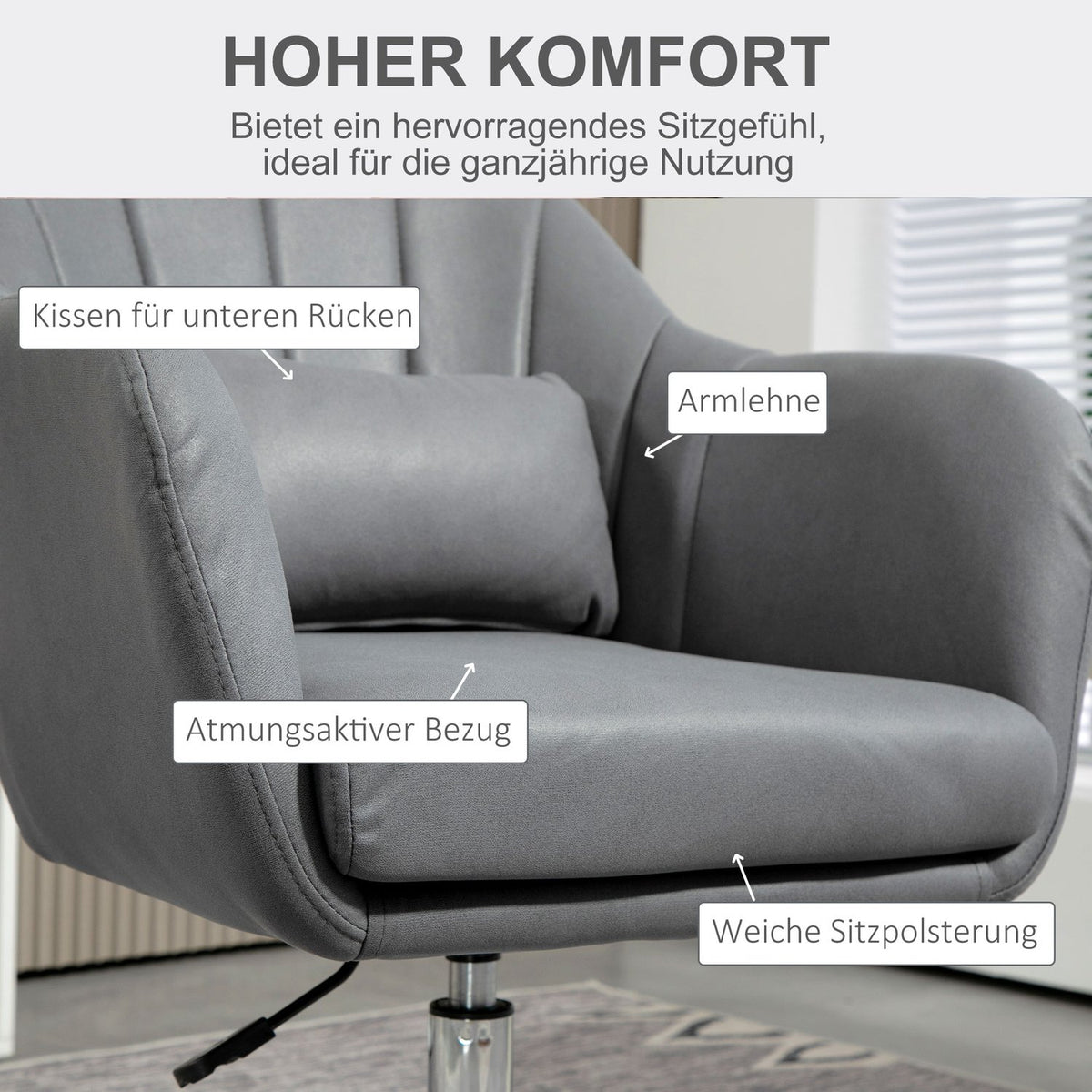 Swivel chair, height-adjustable office chair, polyester, metal, 60 x 60 x 79-91 cm, dark grey