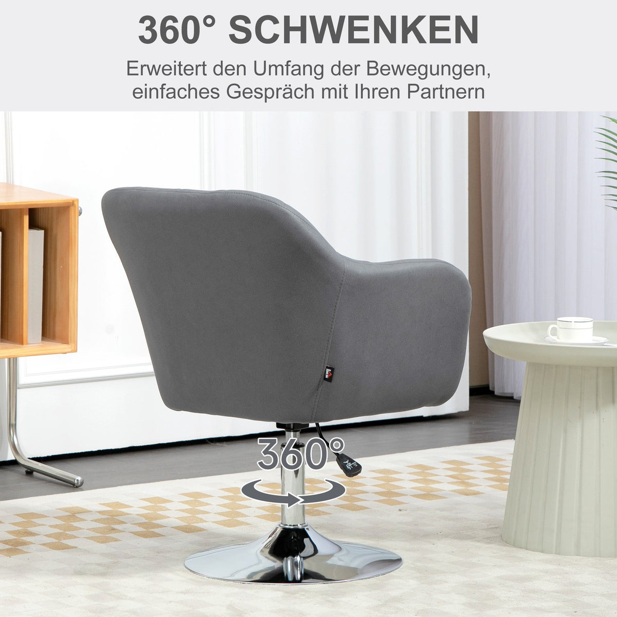 Swivel chair, height-adjustable office chair, polyester, metal, 60 x 60 x 79-91 cm, dark grey