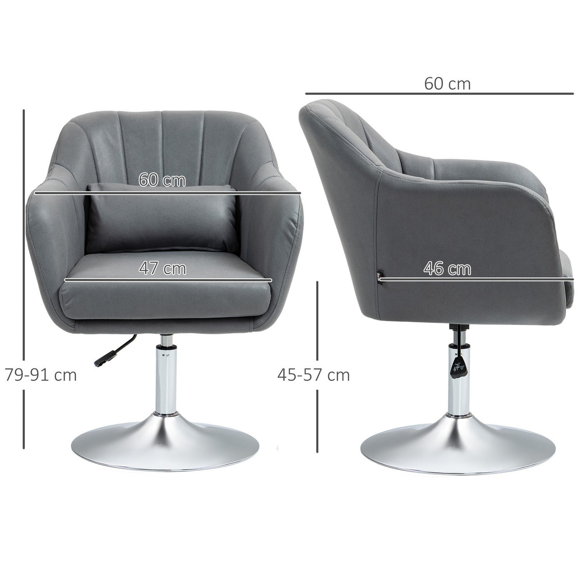 Swivel chair, height-adjustable office chair, polyester, metal, 60 x 60 x 79-91 cm, dark grey