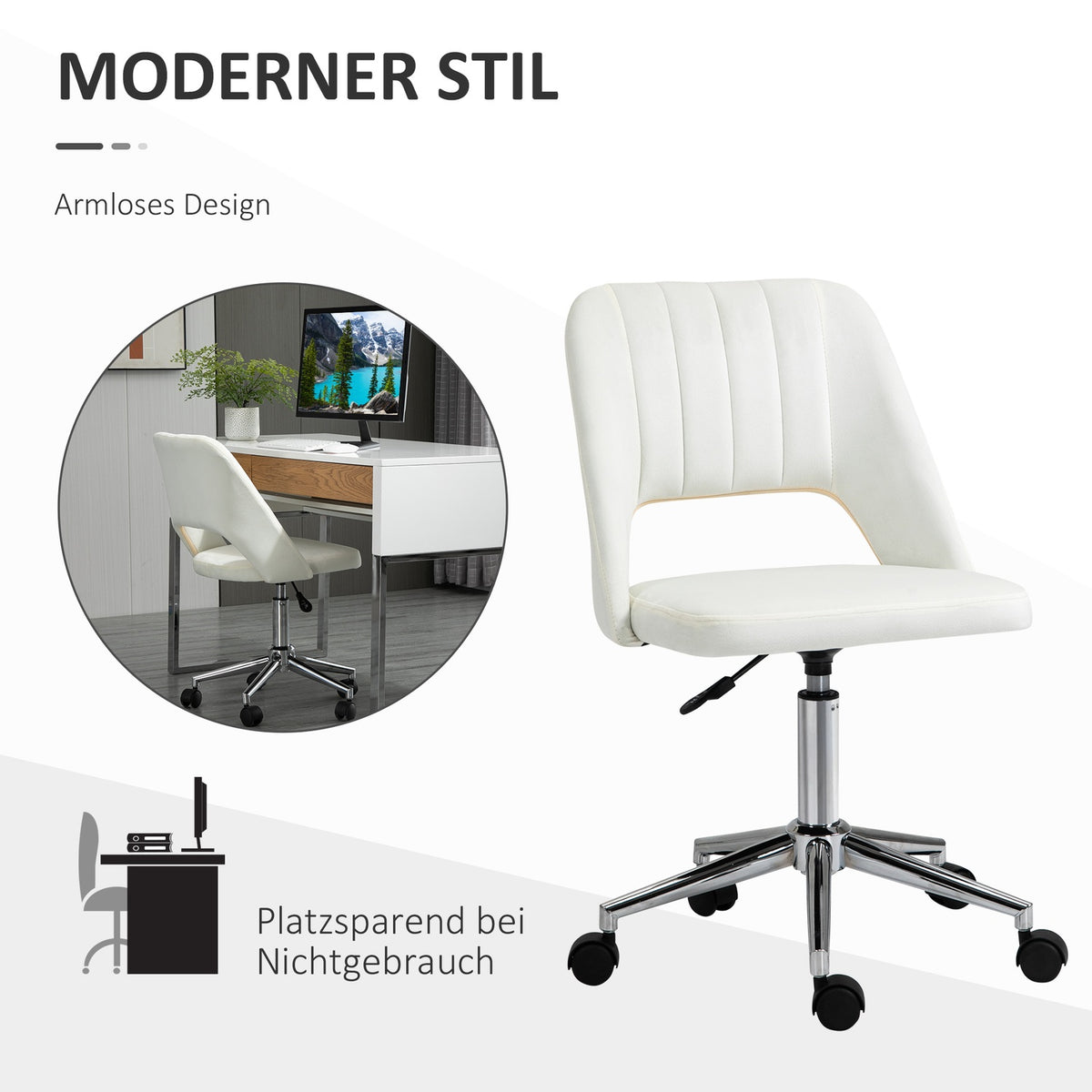 Swivel chair living room, office chair small, height-adjustable desk chair, beige