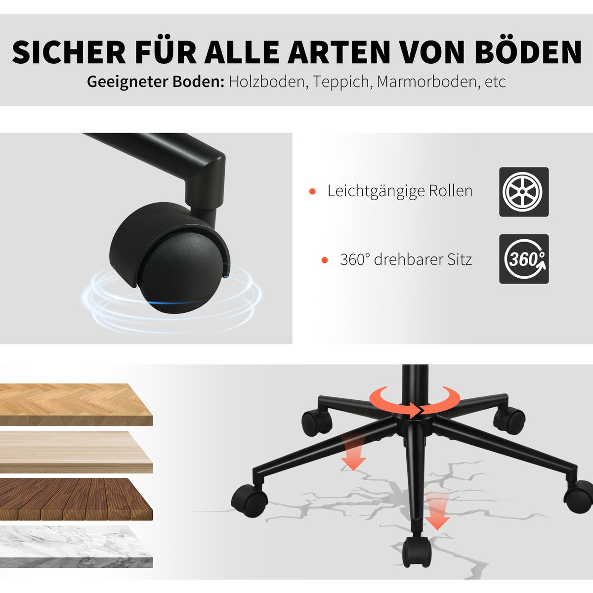 Swivel office chair with casters, desk chair, fleece fabric, foam, height-adjustable, home office, cream white