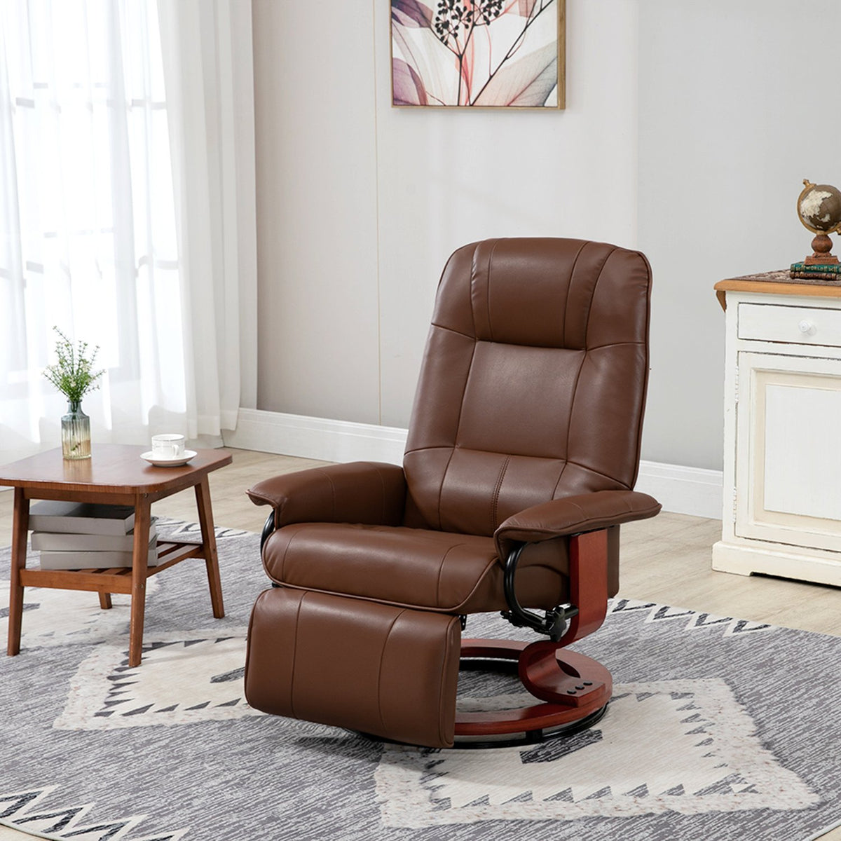 Swivel reclining chair, TV chair with reclining function, footrest, reclining chair with armrest, for living room, bedroom, faux leather