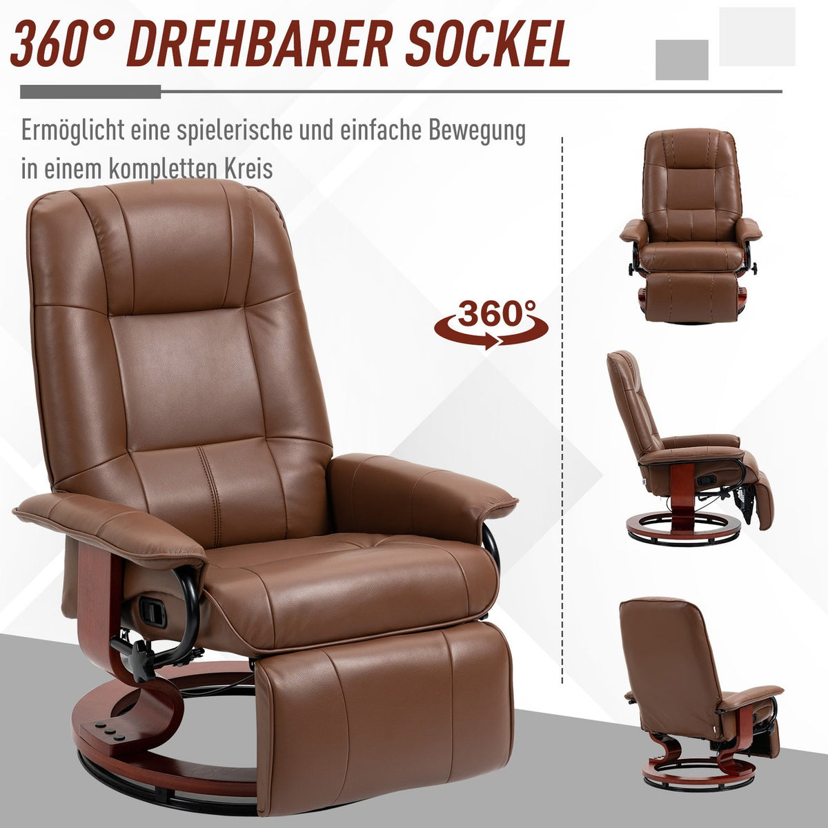 Swivel reclining chair, TV chair with reclining function, footrest, reclining chair with armrest, for living room, bedroom, faux leather