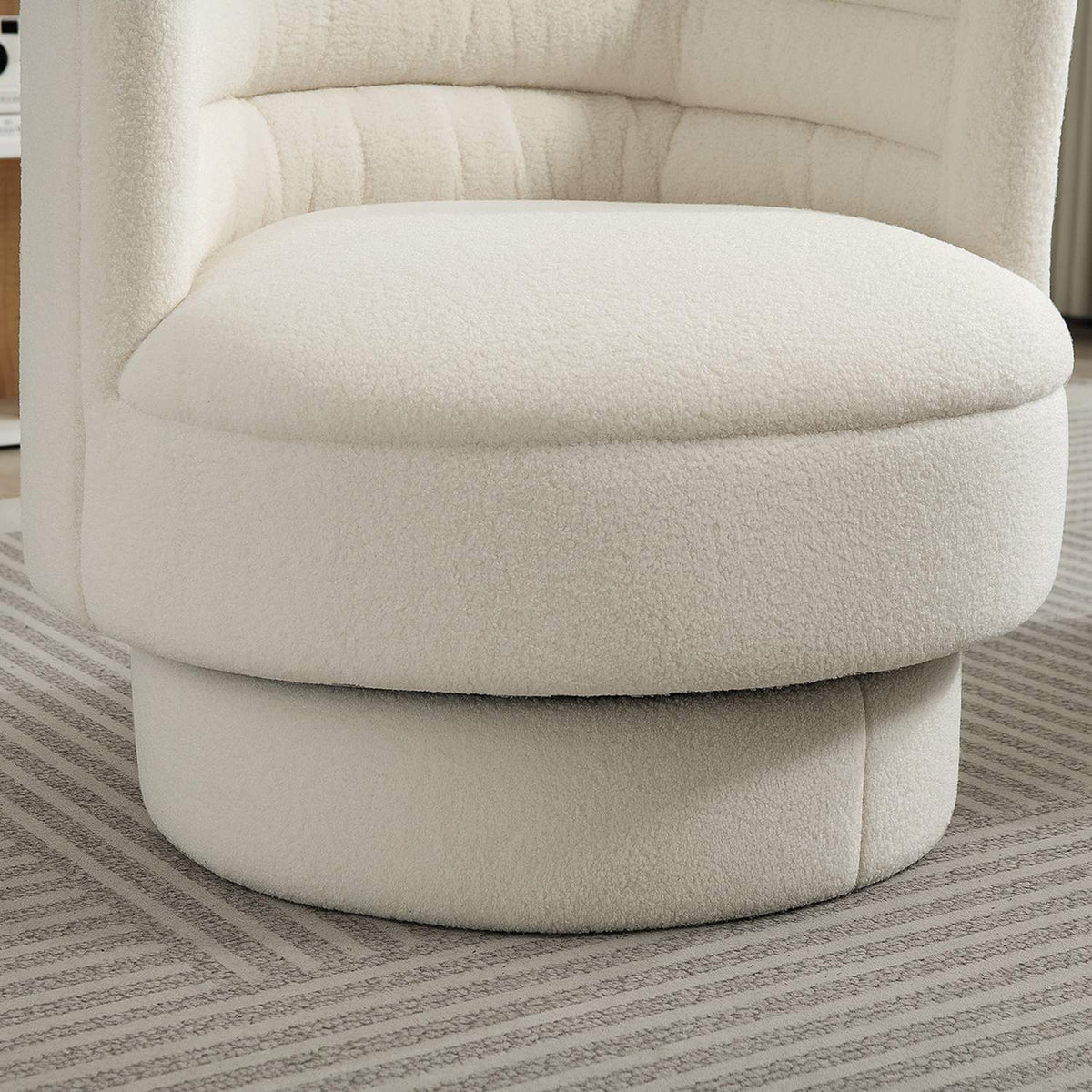 Swivel upholstered armchair, modern lounge chair with rubberwood frame, for living room, bedroom, cream white