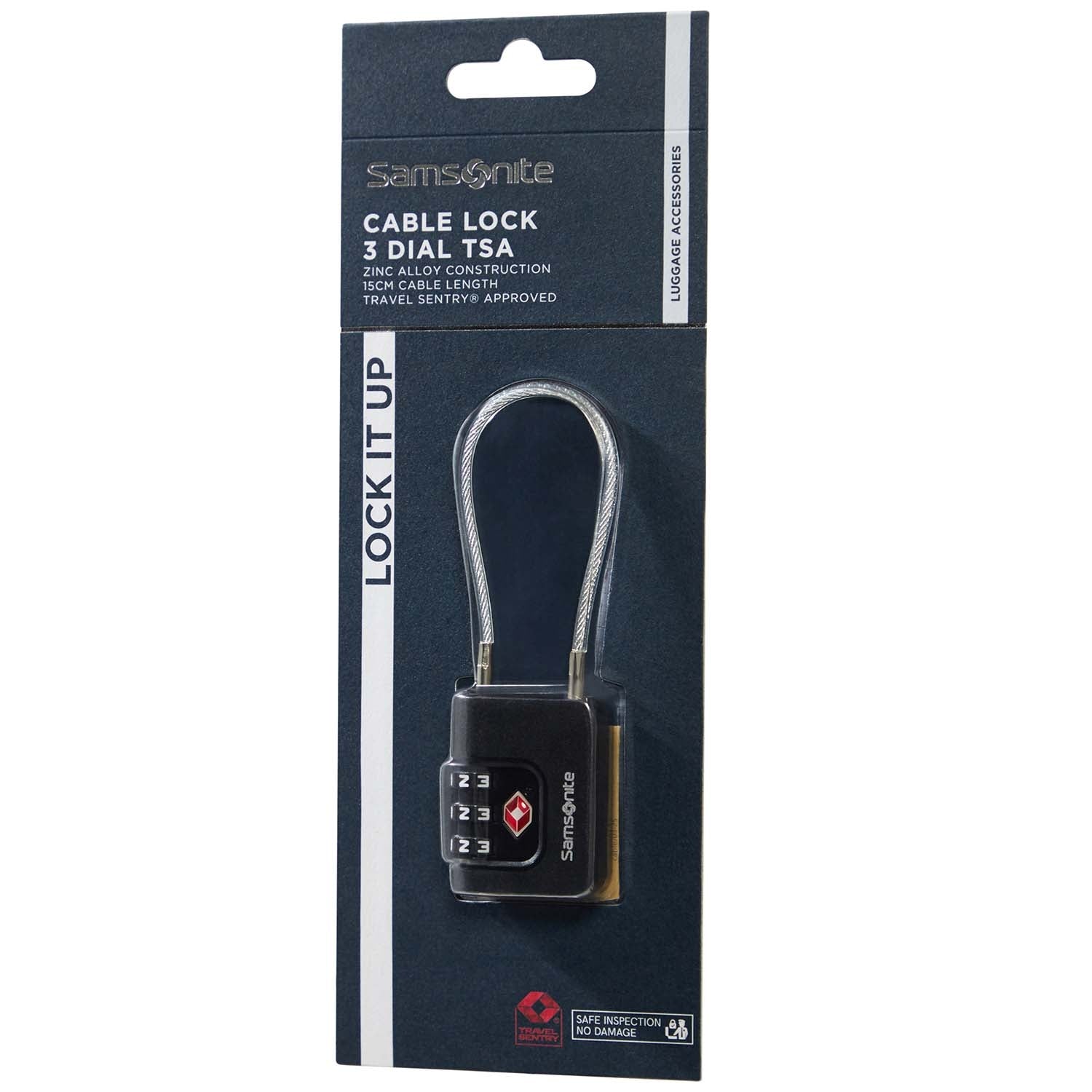 TSA Cable Lock, 3-Digit Combination, Black