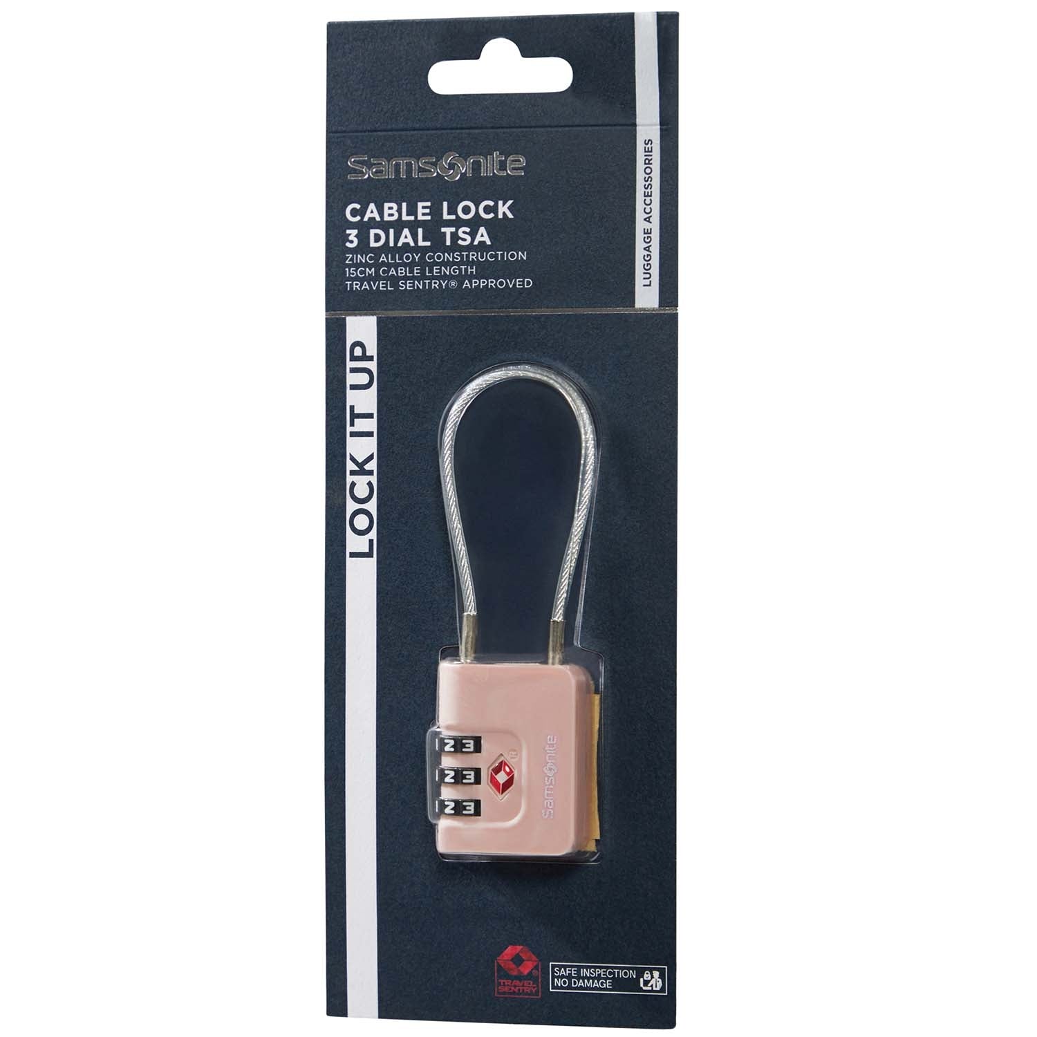 TSA Cable Lock, 3-Digit Combination, Pink