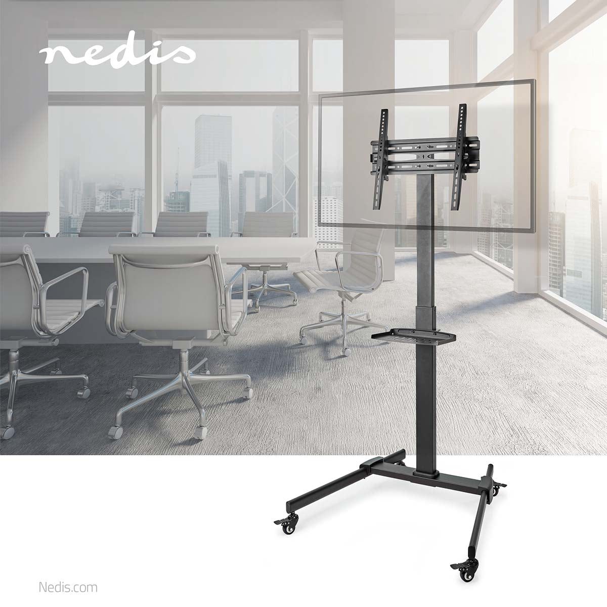 TV Floor Stand | 32 - 55 " | Maximum supported screen weight: 35 kg | Premium Column Design | Adjustable pre-fixed heights | Snap-lock | Steel | Black