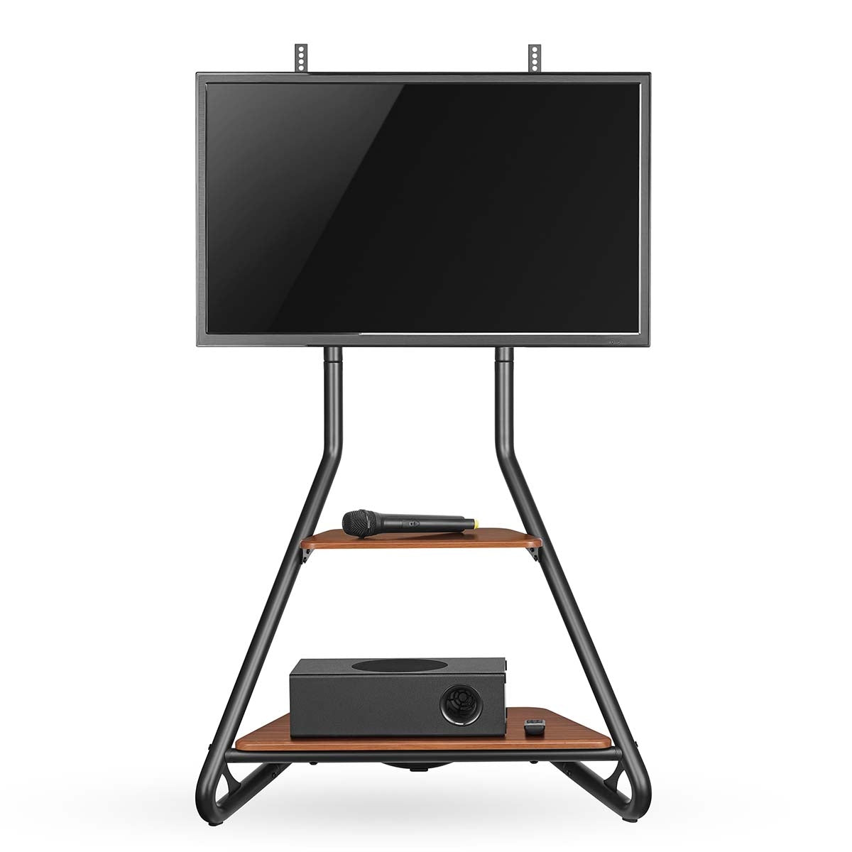 TV Floor Stand | 37 - 75 " | Maximum supported screen weight: 40 kg | Bauhaus Design | Adjustable pre-fixed heights | MDF / Steel | Black / Brown