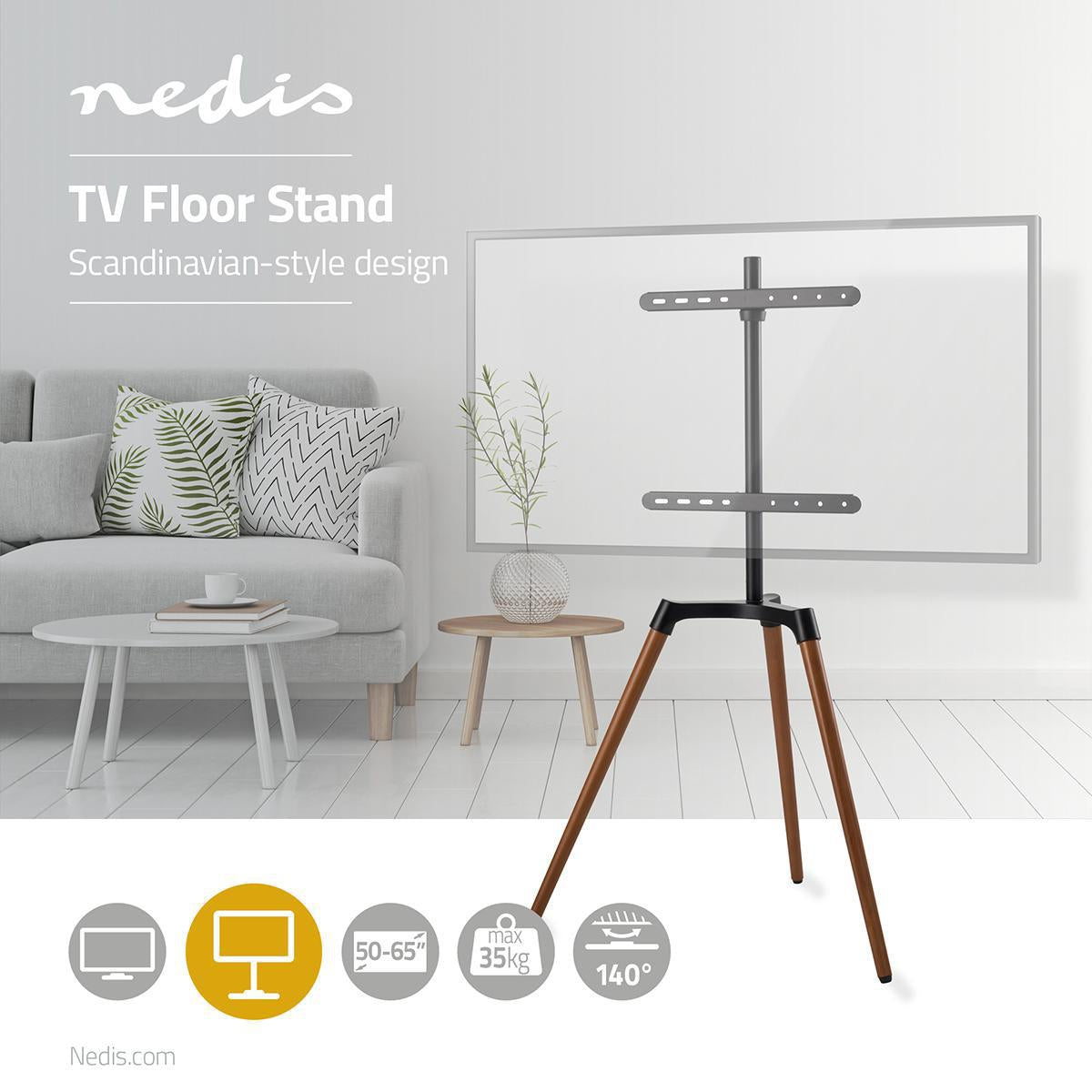 TV Floor Stand | 50 - 65 " | Maximum supported screen weight: 35 kg | Scandinavian Design | Rotatable | Anti-tip strap | Snap-lock | Aluminium / Steel | Black