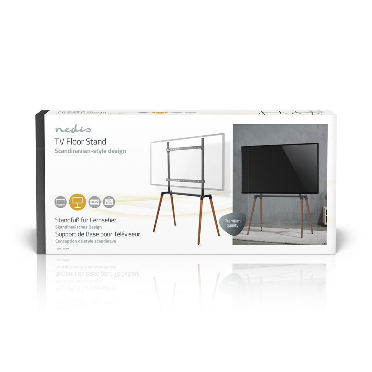 TV Floor Stand | 60 - 75 " | Maximum supported screen weight: 40 kg | Scandinavian Design | Anti-tip strap | Snap-lock | Aluminium / Steel | Black