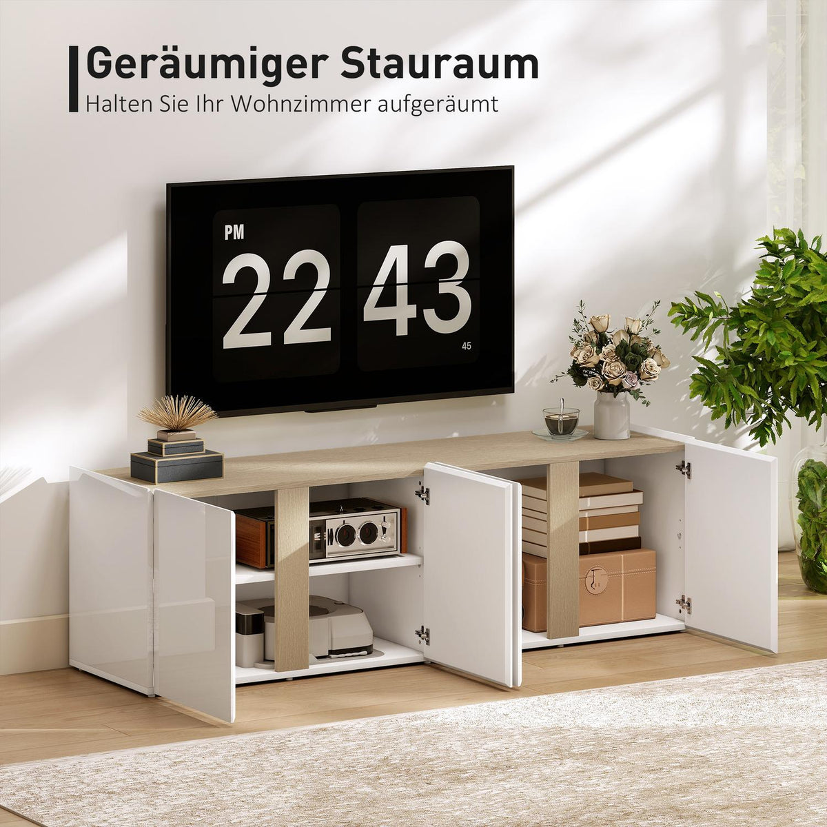 TV Stand for 65-Inch TVs, Soft-Close Doors, White