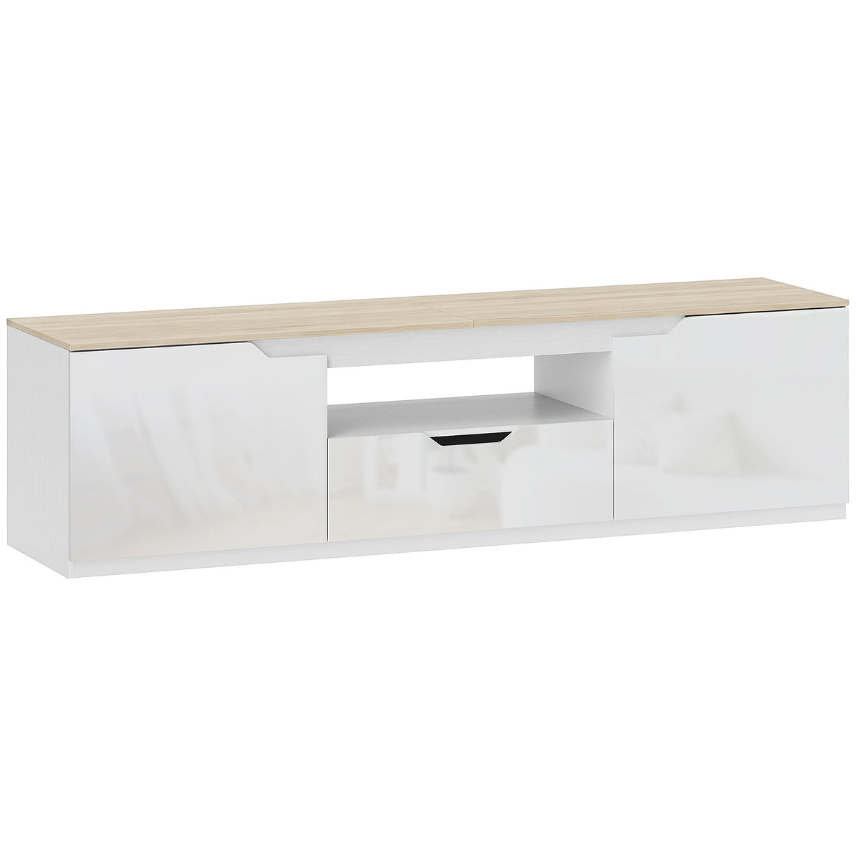 TV Stand for 65" TVs, Natural Wood, 160 cm, 3 Shelves