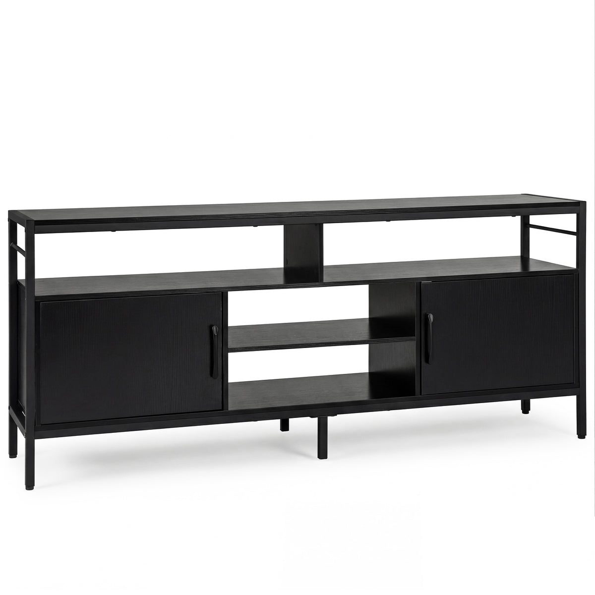 TV Stand for 65" TVs with 2 Cabinets & 4 Shelves, Black