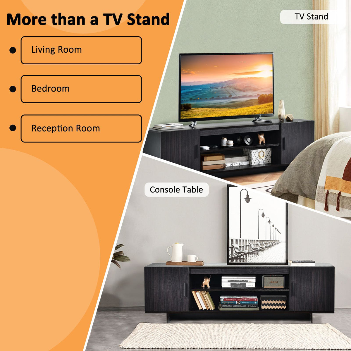 TV Stand for Up to 65 Inch TVs, 2 Cabinets, Shelves