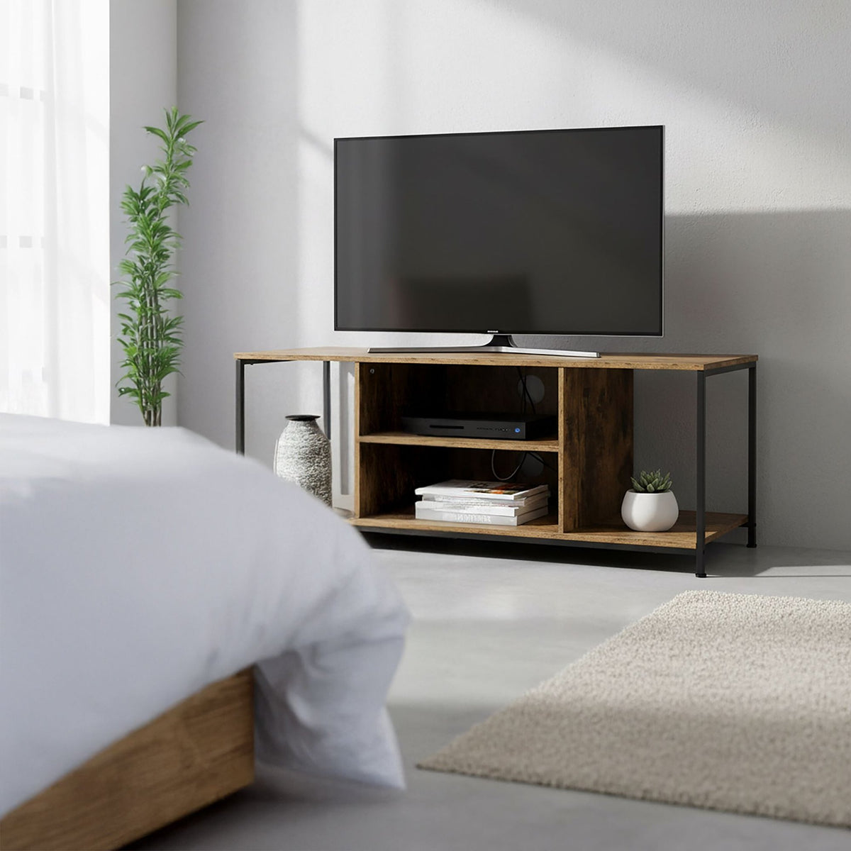 TV Stand with 4 Compartments, Wood-Effect Finish