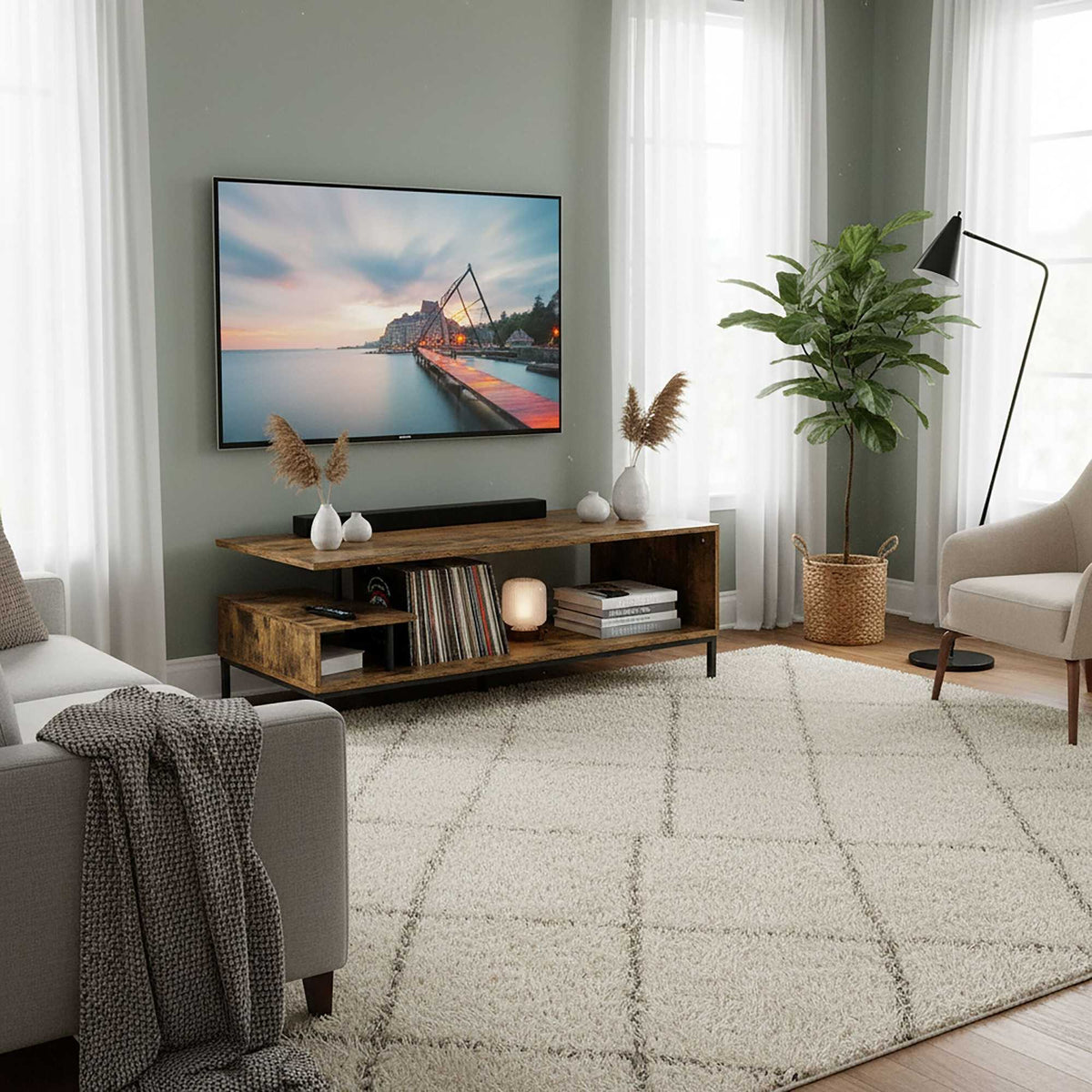 TV Stand with Open Shelves for 55-Inch Screens