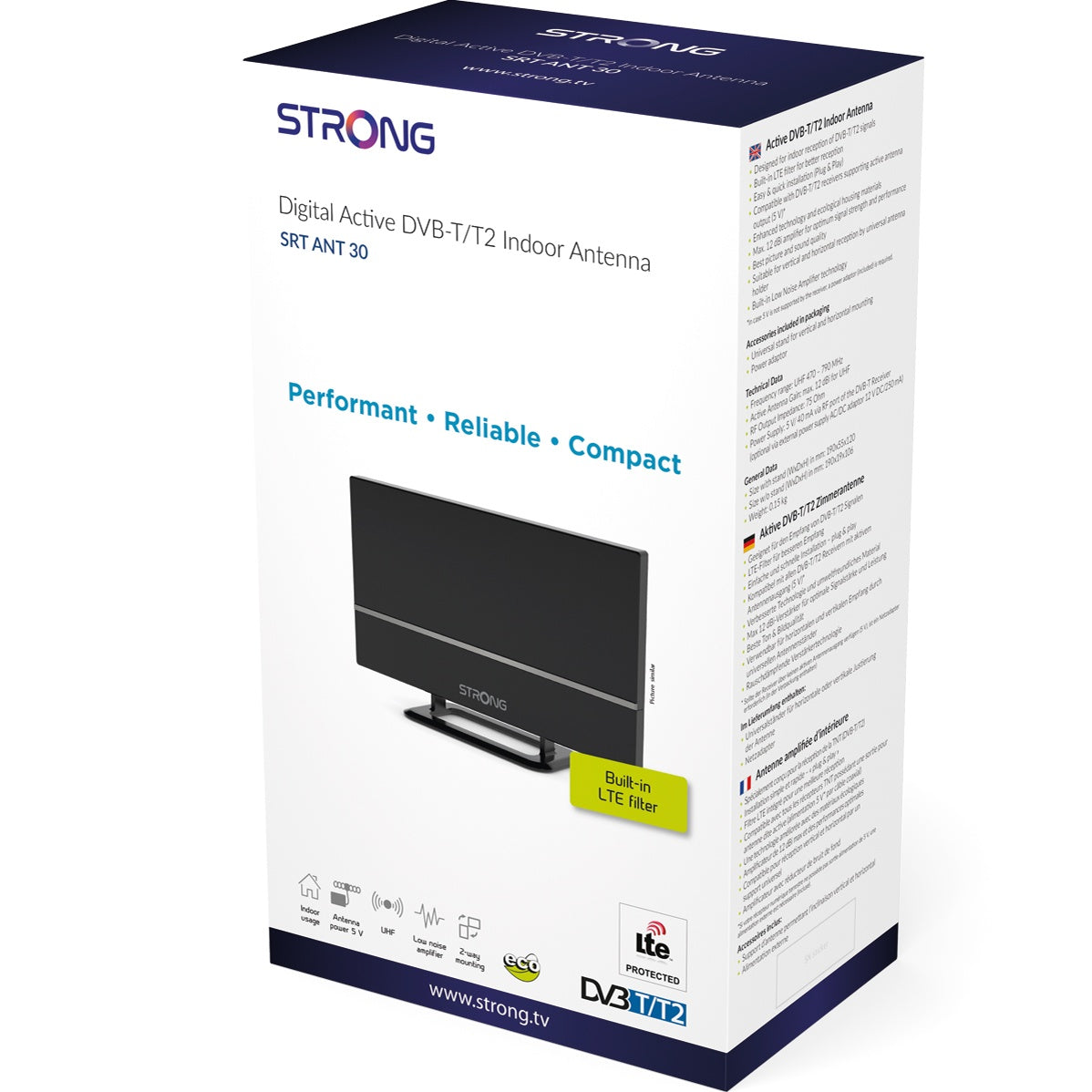 TV antenna for indoor use - DVB-T2 LTE protection