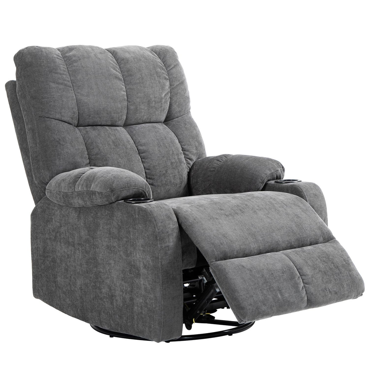 TV armchair with reclining function, 360° rotatable, 135° tiltable, with pocket spring core, elastic straps, cup holder, 88x96x108cm dark gray