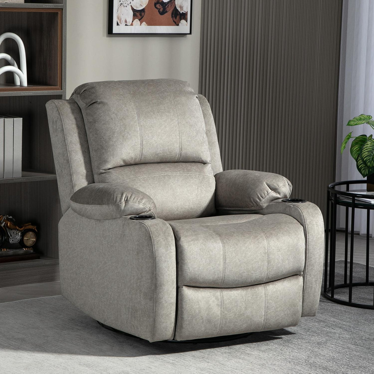 TV armchair with reclining function, 360° rotatable, rocker function, with pocket spring core, footrest, cup holder, 87L x 95W x 102H cm, brown