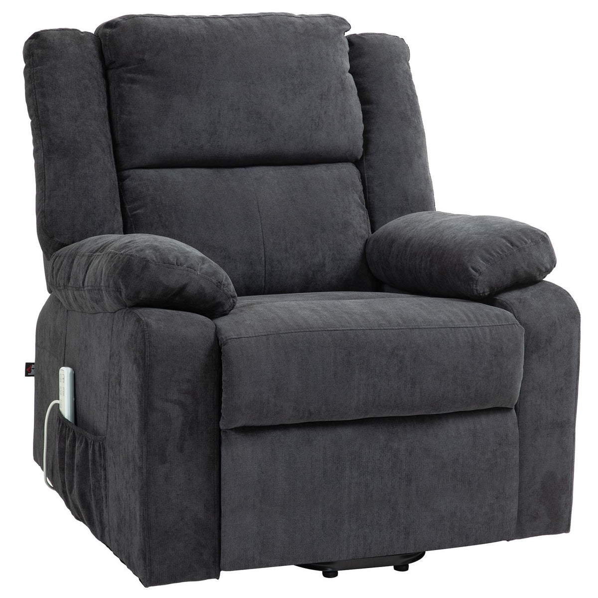 TV armchair with stand-up aid, electric recliner with reclining function, TV armchair with side pocket, remote control, black