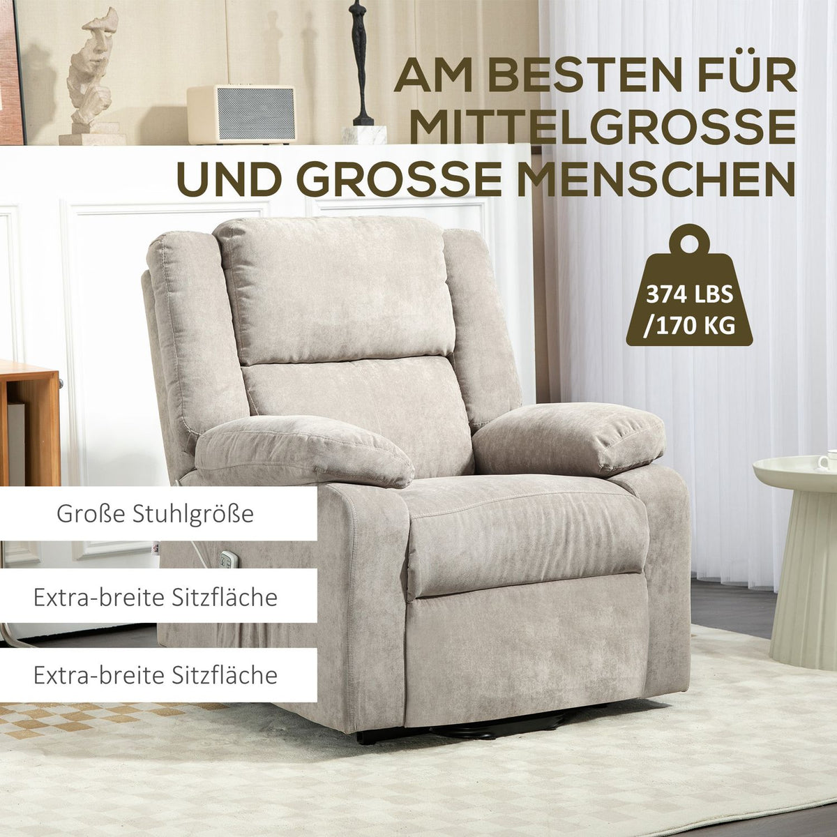 TV armchair with stand-up aid, electric reclining armchair with reclining function, 3 motors, TV armchair with pocket spring, weightlessness, side pocket and remote control, light grey