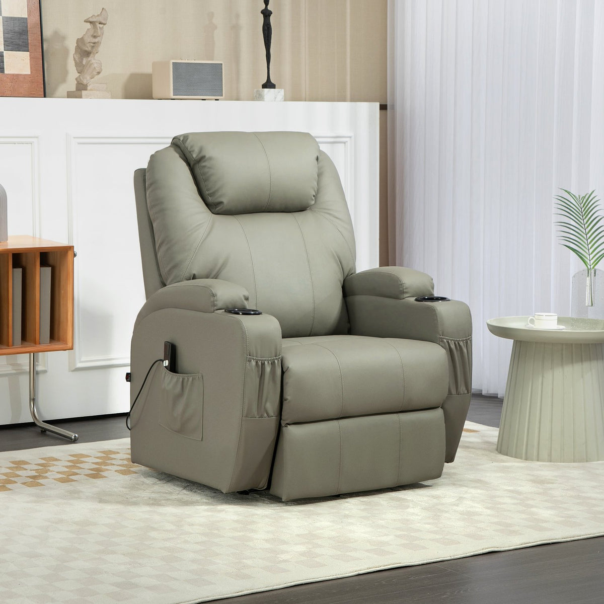 TV armchair with stand-up aid, electric reclining armchair with reclining function, TV armchair with cup holder, remote control, imitation leather