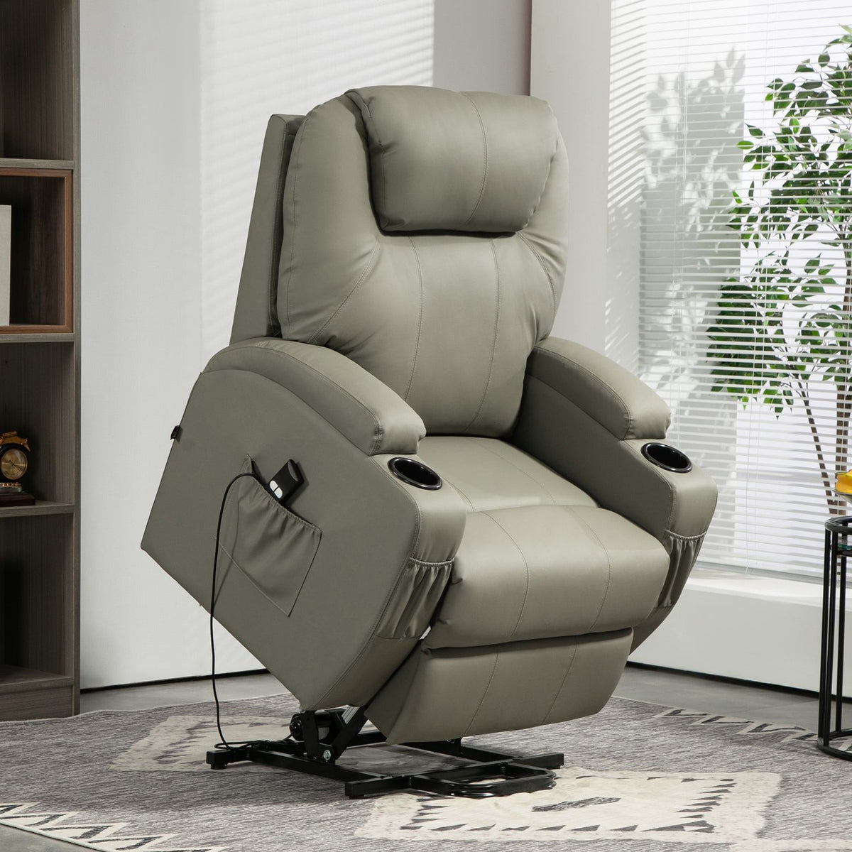 TV armchair with stand-up aid, electric reclining armchair with reclining function, TV armchair with cup holder, remote control, imitation leather