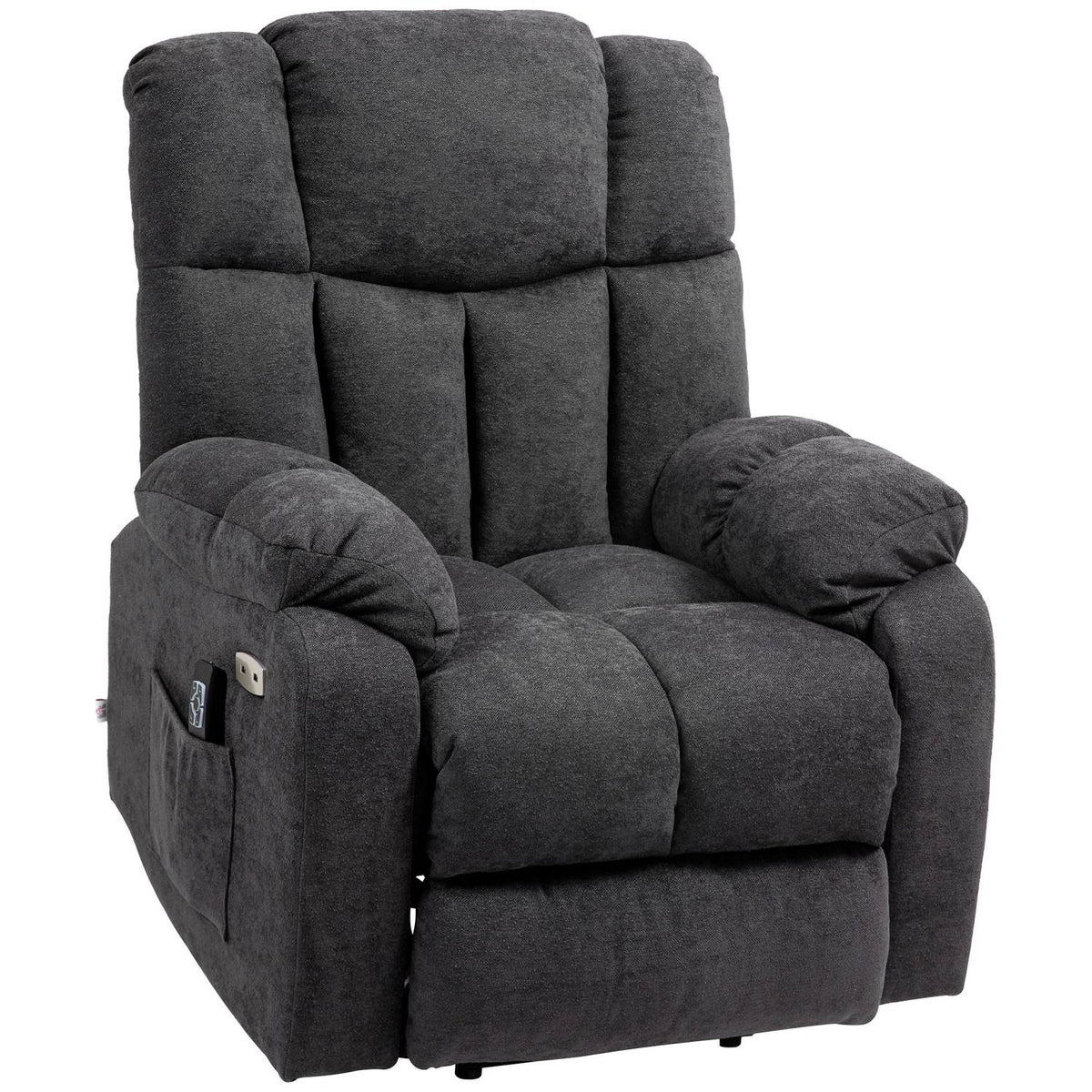 TV armchair with stand-up aid, electric reclining armchair with reclining function, USB port, TV armchair with pocket spring core, side pocket and remote control, black