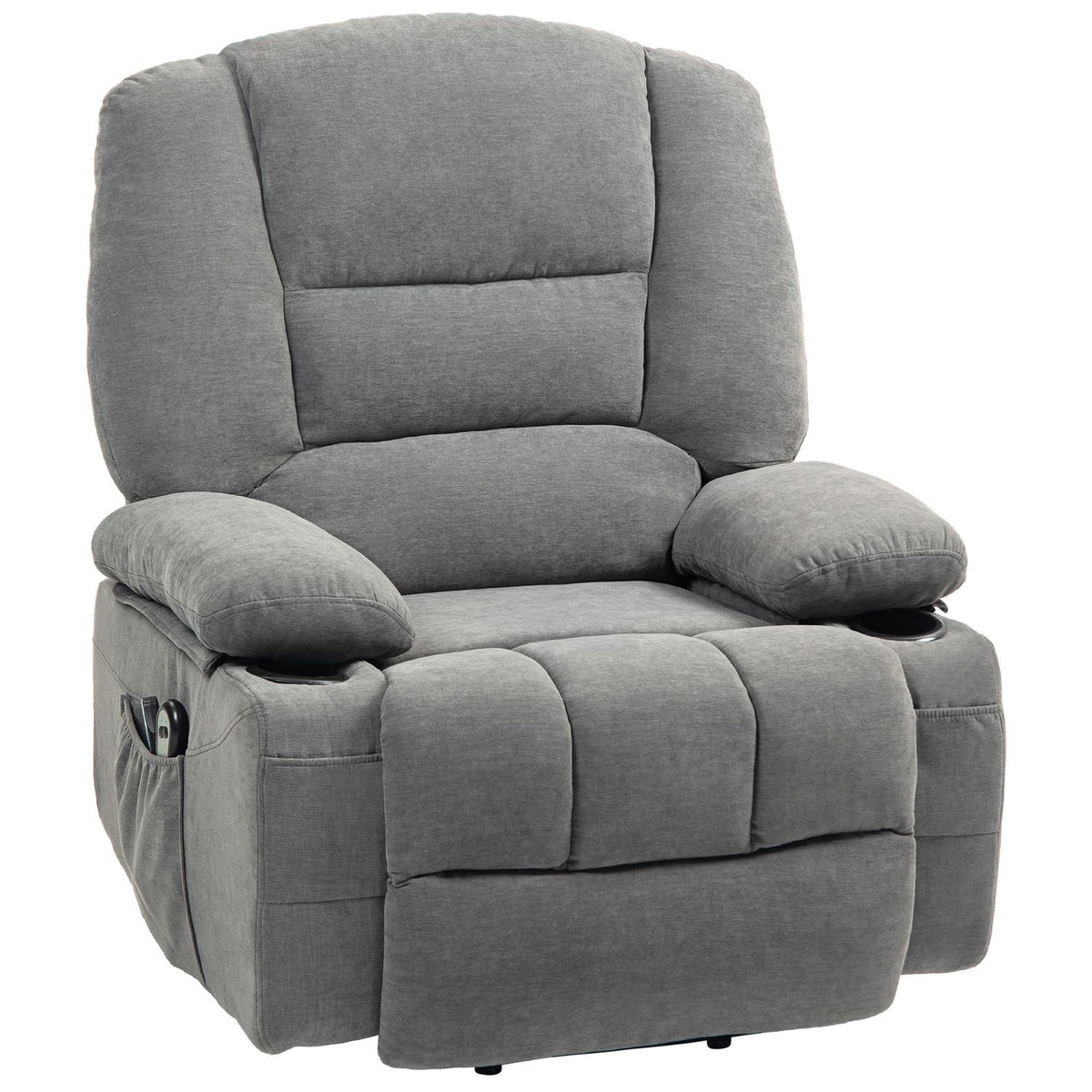 TV armchair with stand-up aid, electric reclining armchair with reclining function, heat functions, TV armchair with massage function, stand-up armchair with side pocket and remote control, dark gray