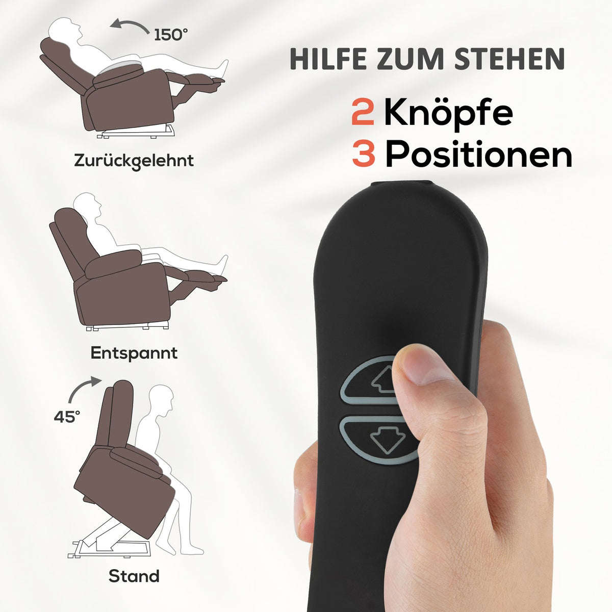 TV armchair with stand-up aid, electric relaxation armchair with reclining, massage and heating functions, TV armchair with pocket spring core, side pocket and remote control, dark brown