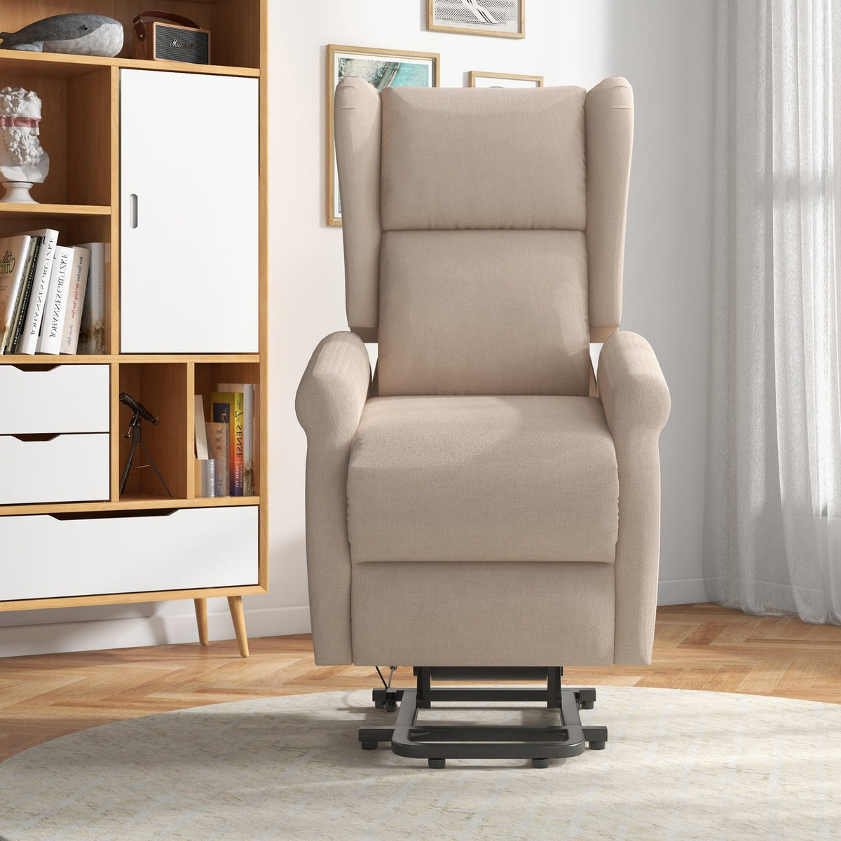 TV armchair with stand-up aid, ergonomic, freely lockable, with reclining and electric stand-up function, 72.5 x 94 x 109 cm, cream