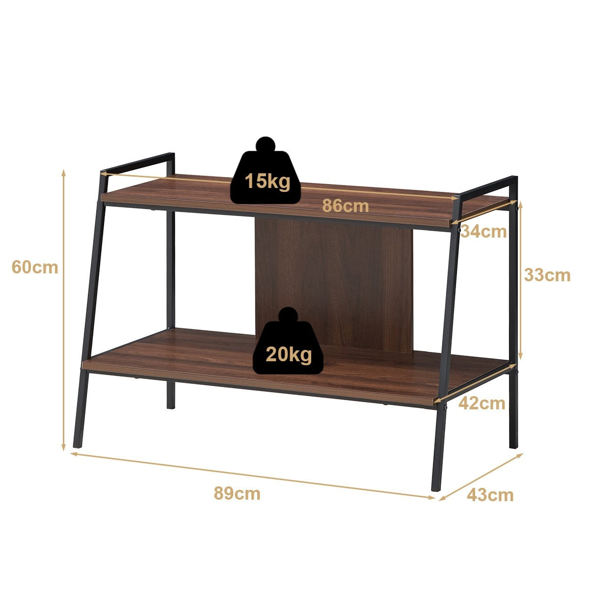TV cabinet TV entertainment center 2-tier TV shelf for TVs up to 32 inches walnut