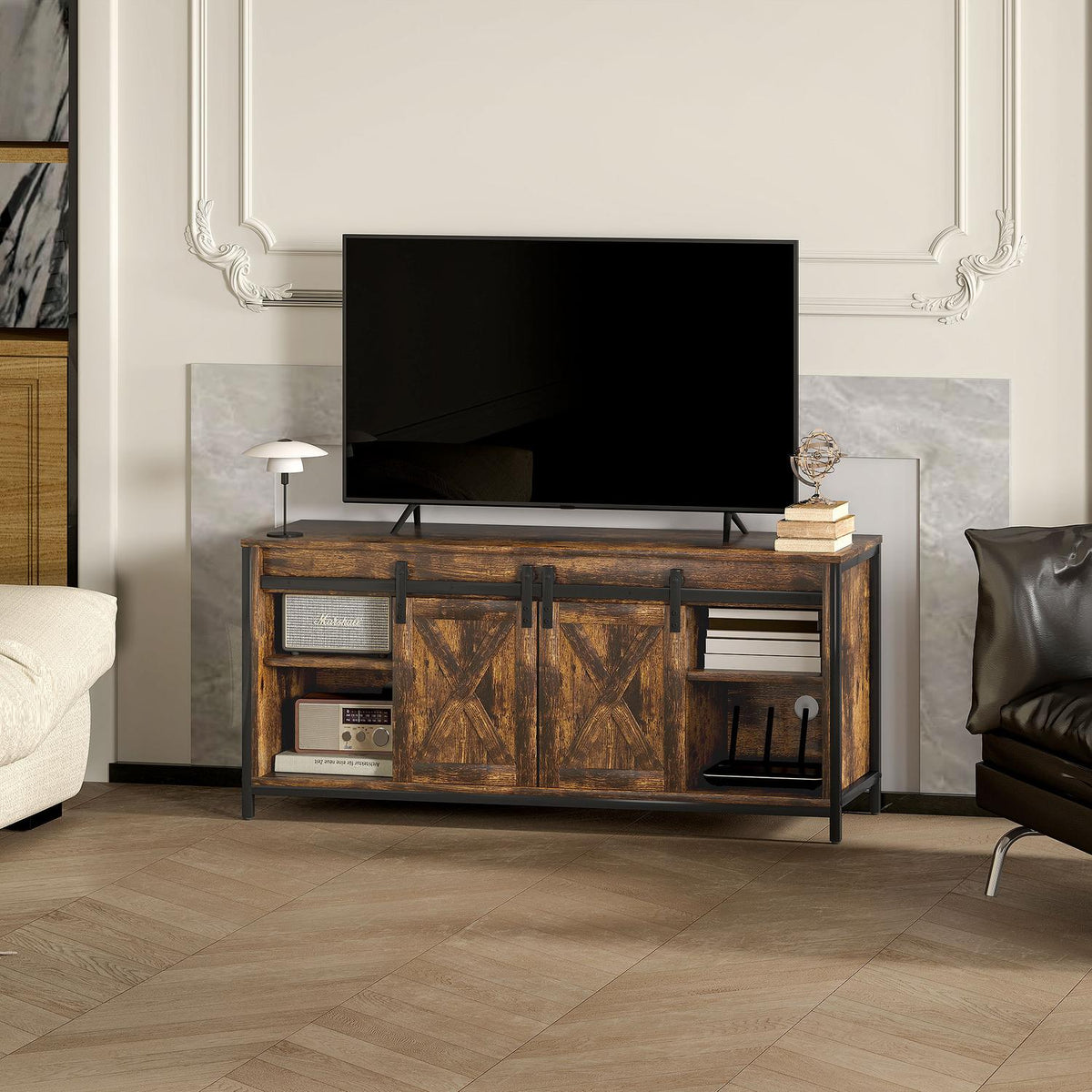 TV cabinet, TV stand for televisions up to 60 inches, lowboard with 2 cabinets and 2 shelves, TV cabinet for living room, 120 x 40 x 54 cm brown