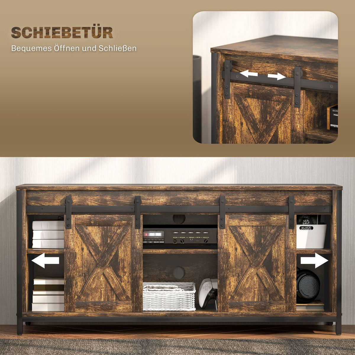 TV cabinet, TV stand for televisions up to 60 inches, lowboard with 2 cabinets and 2 shelves, TV cabinet for living room, 120 x 40 x 54 cm brown