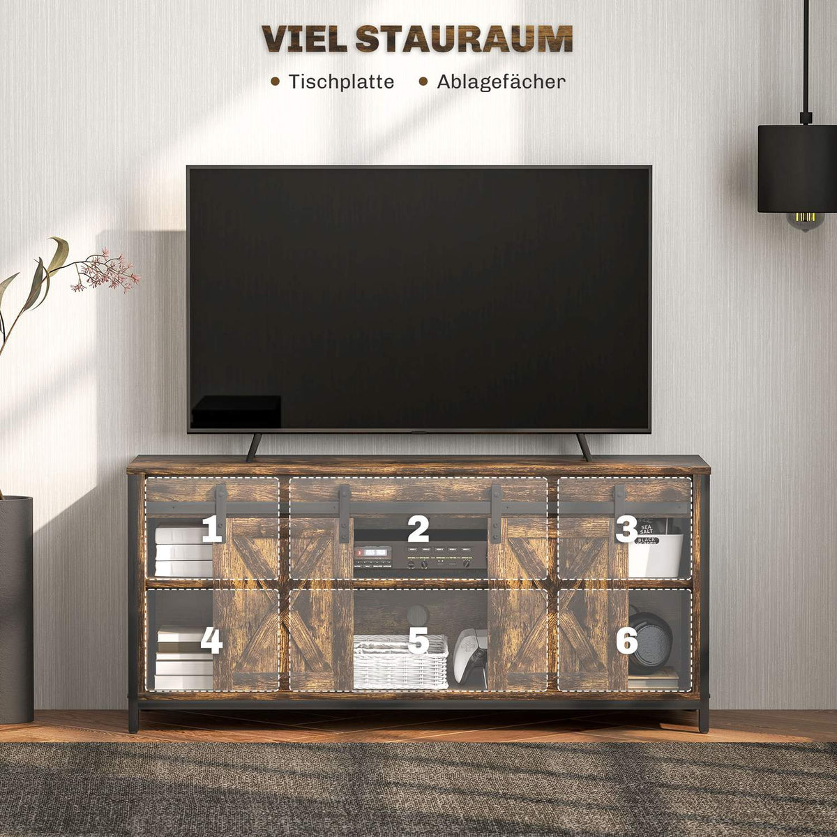 TV cabinet, TV stand for televisions up to 60 inches, lowboard with 2 cabinets and 2 shelves, TV cabinet for living room, 120 x 40 x 54 cm brown