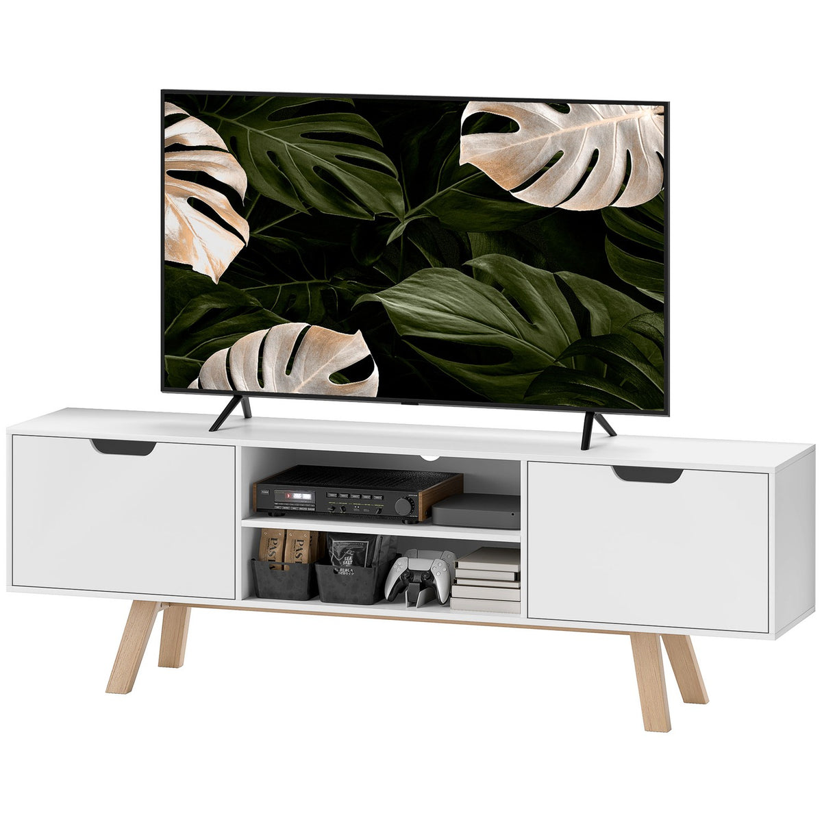 TV cabinet, TV stand for televisions up to 65 inches, lowboard with 2 cabinets and 2 shelves, TV cabinet for living room, 150 x 39 x 50 cm white