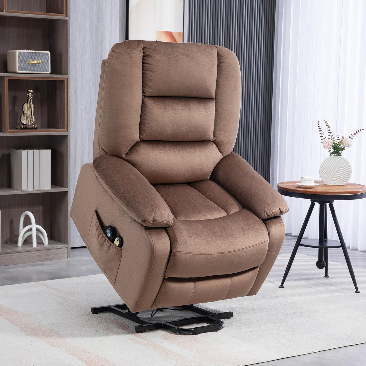 TV chair with stand-up aid, electric relaxation chair, with massage function, reclining function, heat function, polyester, 90x93x110cm