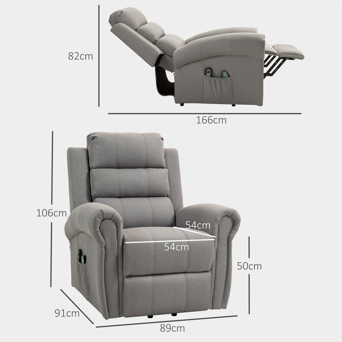 TV chair with stand-up aid, electric relaxation chair with reclining function, heating function, massage chair with pocket spring
