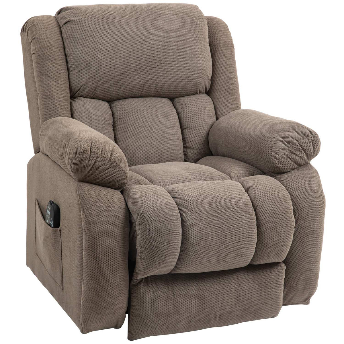 TV chair with stand-up aid, electric relaxation chair with reclining function, massage function, TV chair with heating function, pocket spring core, remote control and side pocket, light brown
